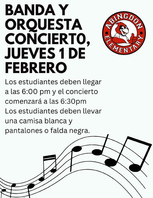 Band and Orchestra Concert flyer in Spanish