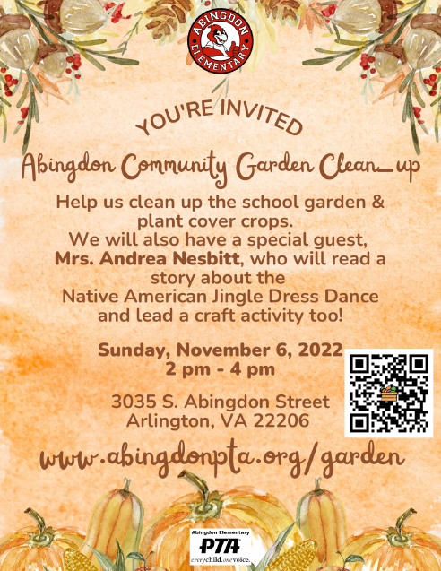 Abingdon Community Garden Cleanup flyer in English