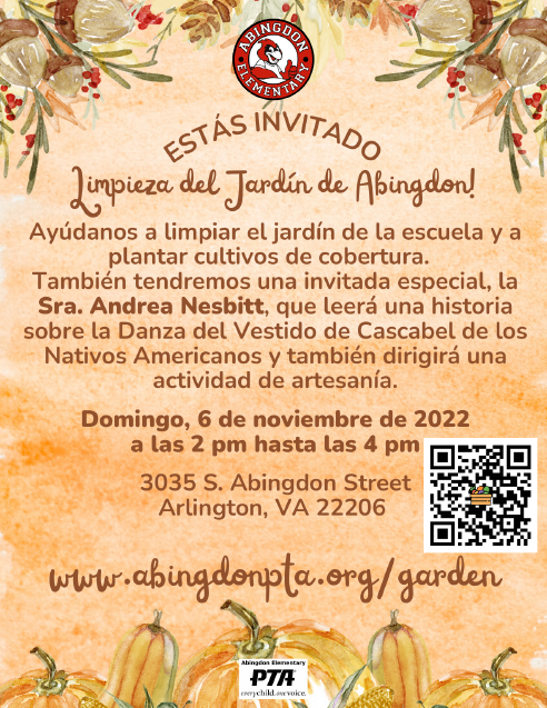 Abingdon Community Garden Cleanup flyer in Spanish