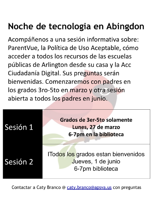 Tech Night flyer in Spanish
