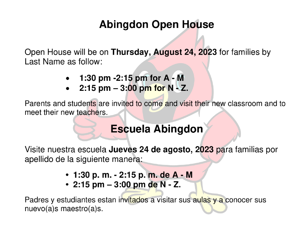 Open House flyer in English and Spanish