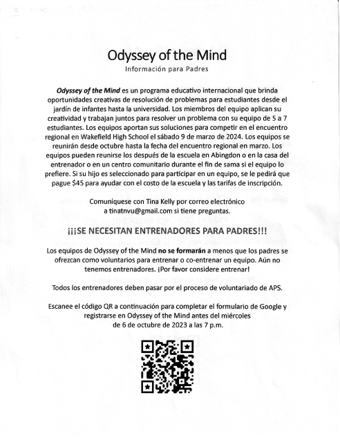 Odyssey of the Mind flyer in Spanish