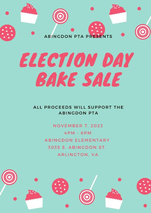 Election Day Bake Sale flyer in English