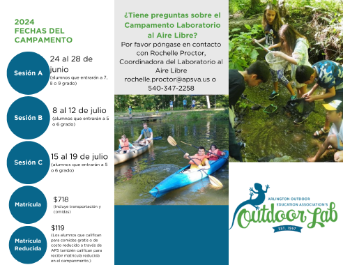 Outdoor Lab Summer Camp brochure in Spanish