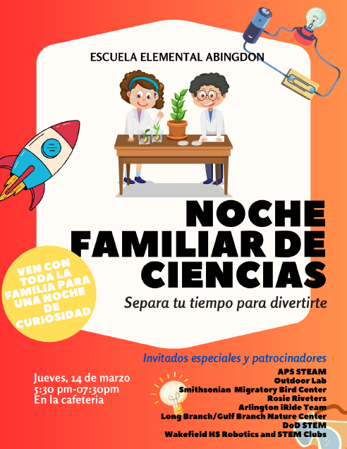Family Science Night flyer in Spanish