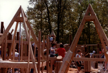 A photo documenting the construction of the Abingdon playground in 1985.